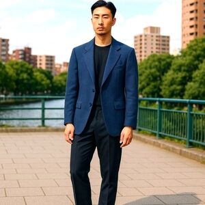 HART SCHAFFNER & MARKS WALLACHS Navy Knit Sports Coat, Blazer SIZE 40 VINTAGE